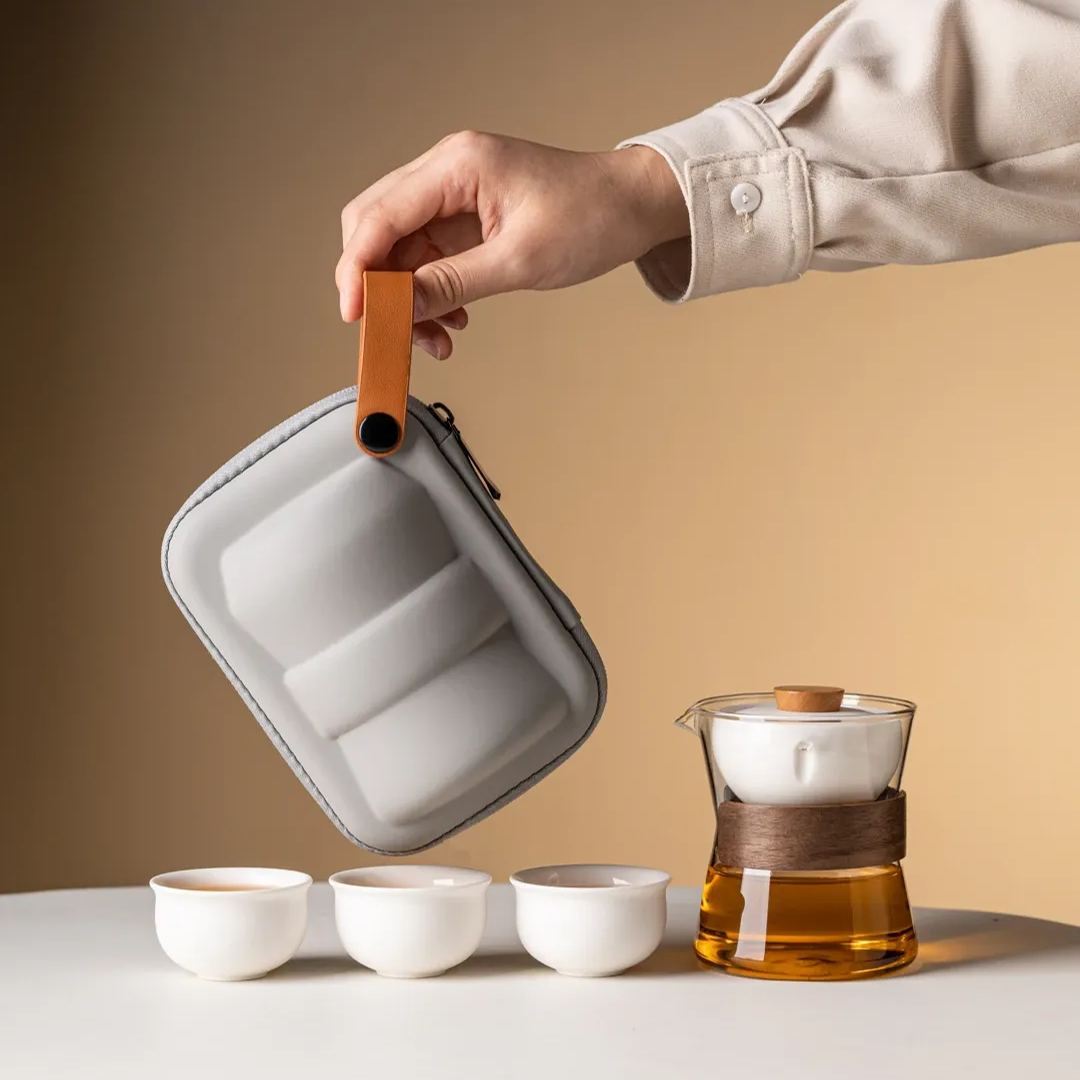 Summer SALE“Vortex Kit” - Heat-Resistant Glass Handled Teapot with Rotating Strainer Travel Set